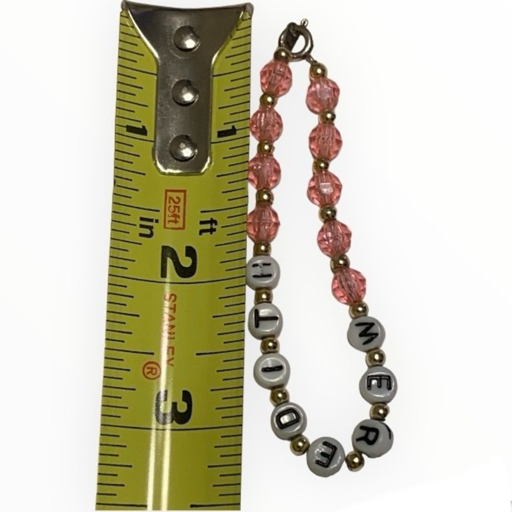 VINTAGE Personalized Beaded Name Bracelet “MEREDITH” PINK GEMSTONES GOLD BEADS - Picture 4 of 7